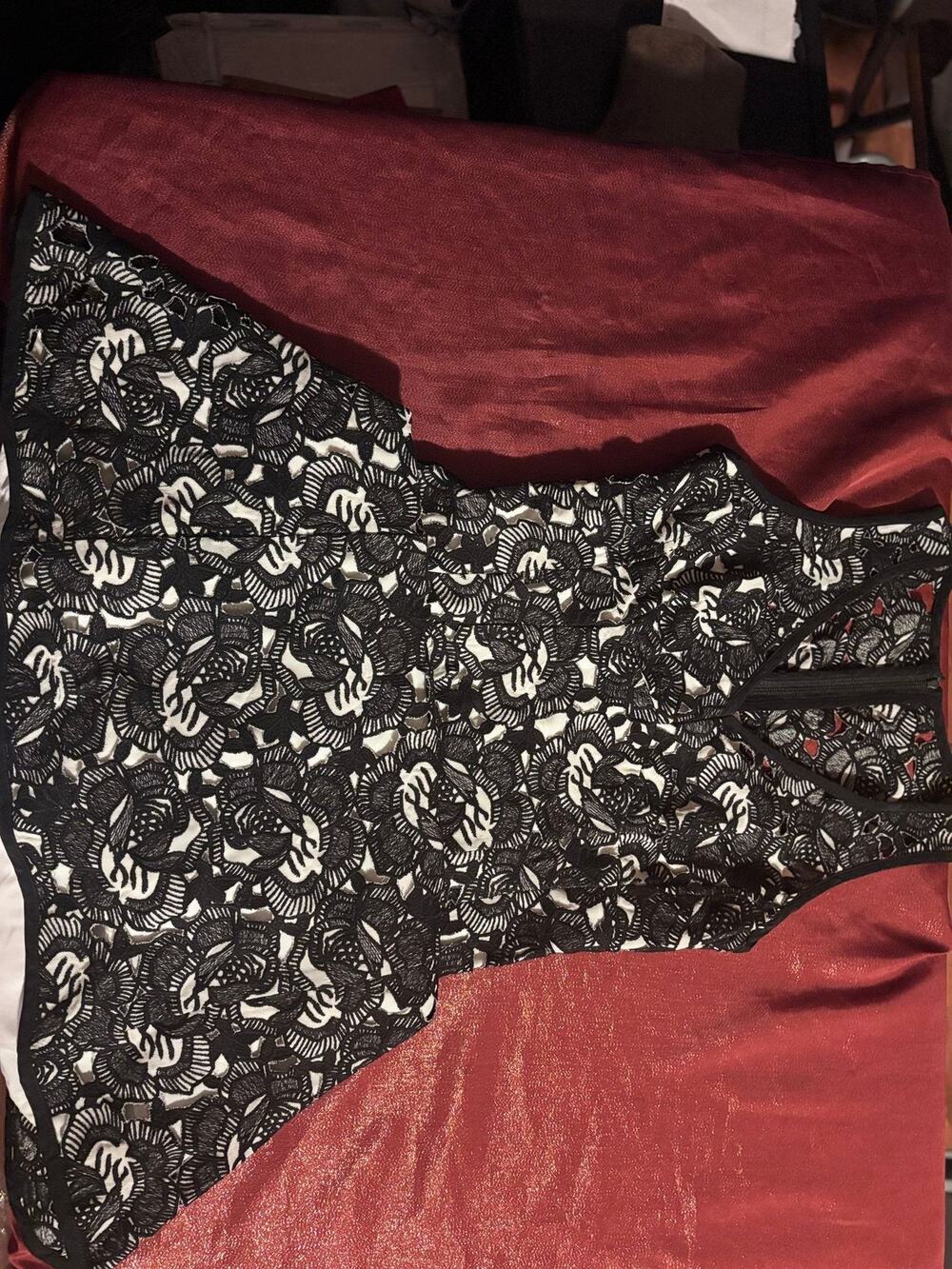 Nanette Lepore Dress Womens 6 Lace Overlay Peplum Sleeveless Black White